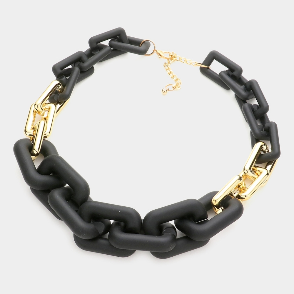 Black Gold Chunky Big Link Necklace Chain Cute Jewelry Set Open Rectangle Bold - Picture 2 of 2
